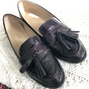 Purple patent leather loafers